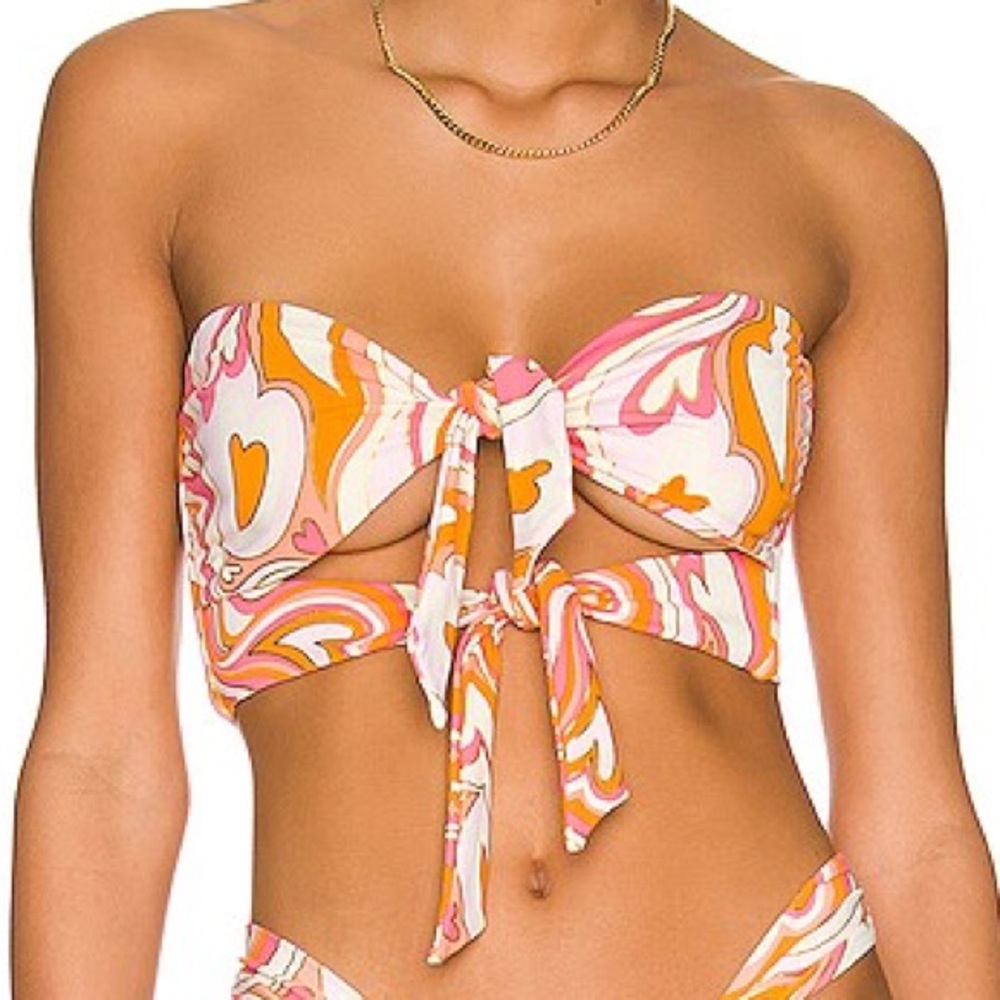 Beach Bunny Pink Orange Swirl Tie-Front Bandeau Bikini Top